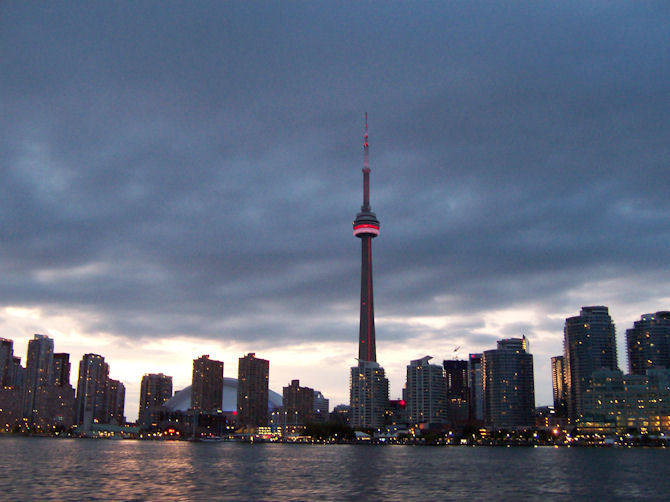 Toronto skyline as seen from Centre Island Park, Toronto, ON, Canada (August 2009).