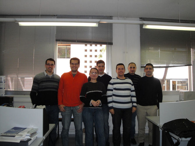 My colleagues at GRCM (UPC). From left to right: Francisco Bernardo Álvarez, Emanuel Bezerra Rodrigues, Liliana Bolea, Eduardo Soto, myself, Alessandro Raschellà, and Faouzi Bouali (March 16, 2010, Barcelona, Spain).