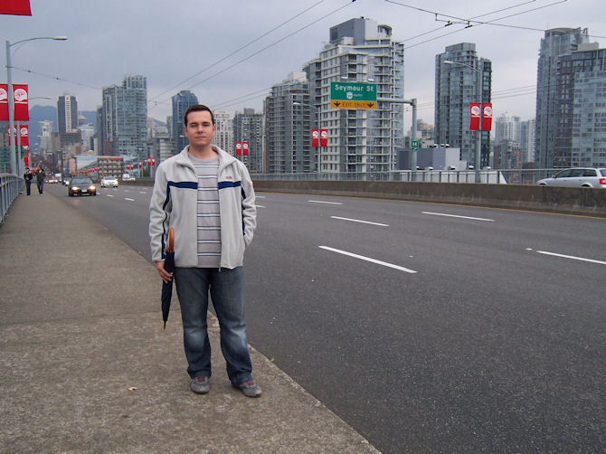 Standing on Granville bridge, Vancouver, BC, Canada (October 2008).